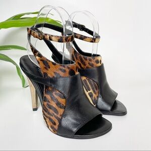 Kenneth Cole leopard calf hair leather Greet Fleet sandal heels 5.5